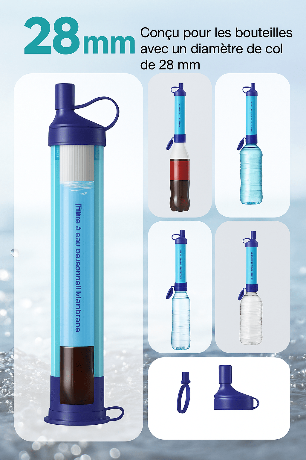 Monderma waterfilters Filtration randonnée et voyage Filtre à Eau par Gravité 3L – Membrane Solutions | 0,1 Micron | Purificateur Portable avec Sangle & Sac – Camping, Survie, Urgence