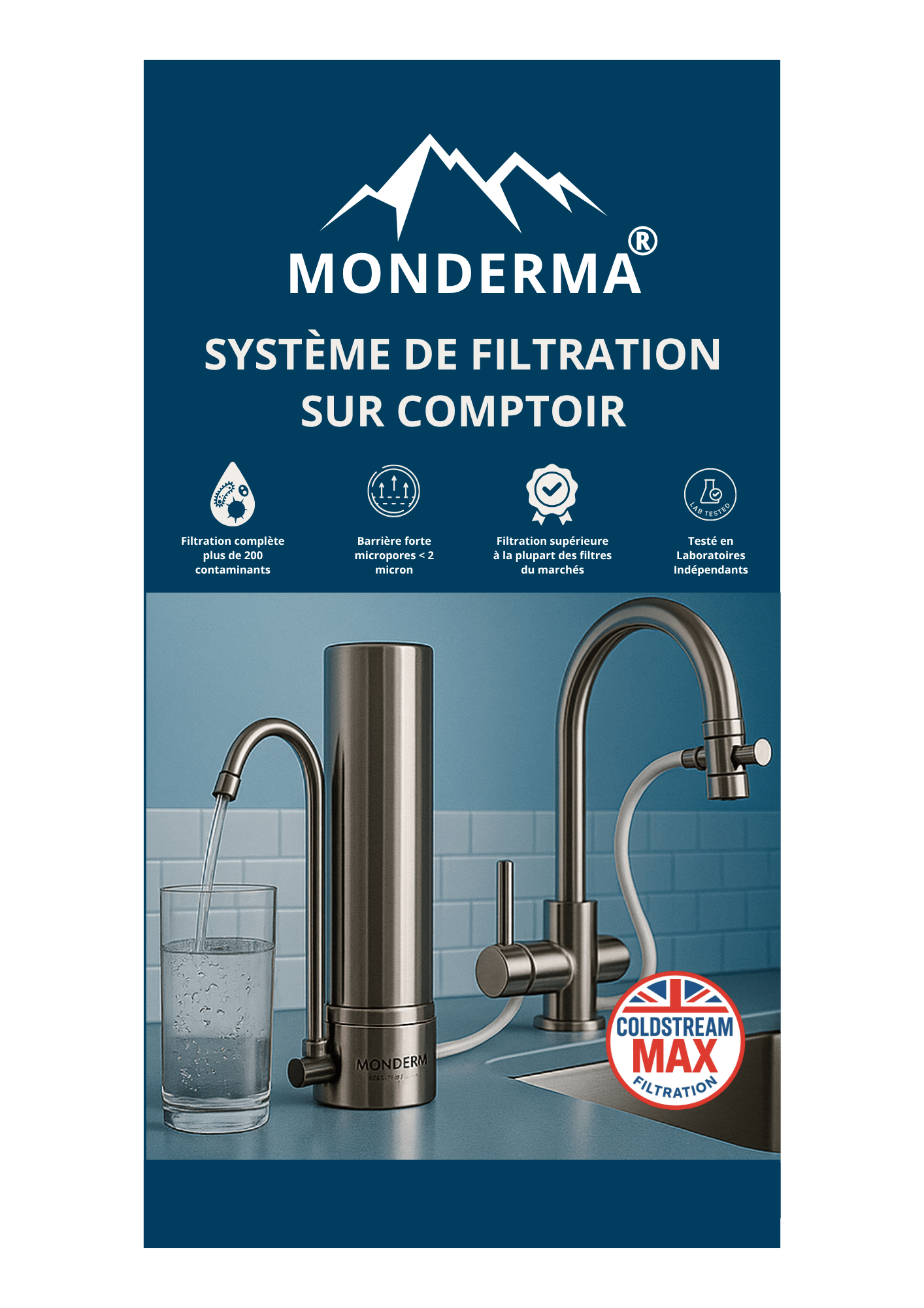 Monderma waterfilters filtration sur comptoir Monderma – Filtration sur Comptoir avec Cartouche CTO MAX de Coldstream