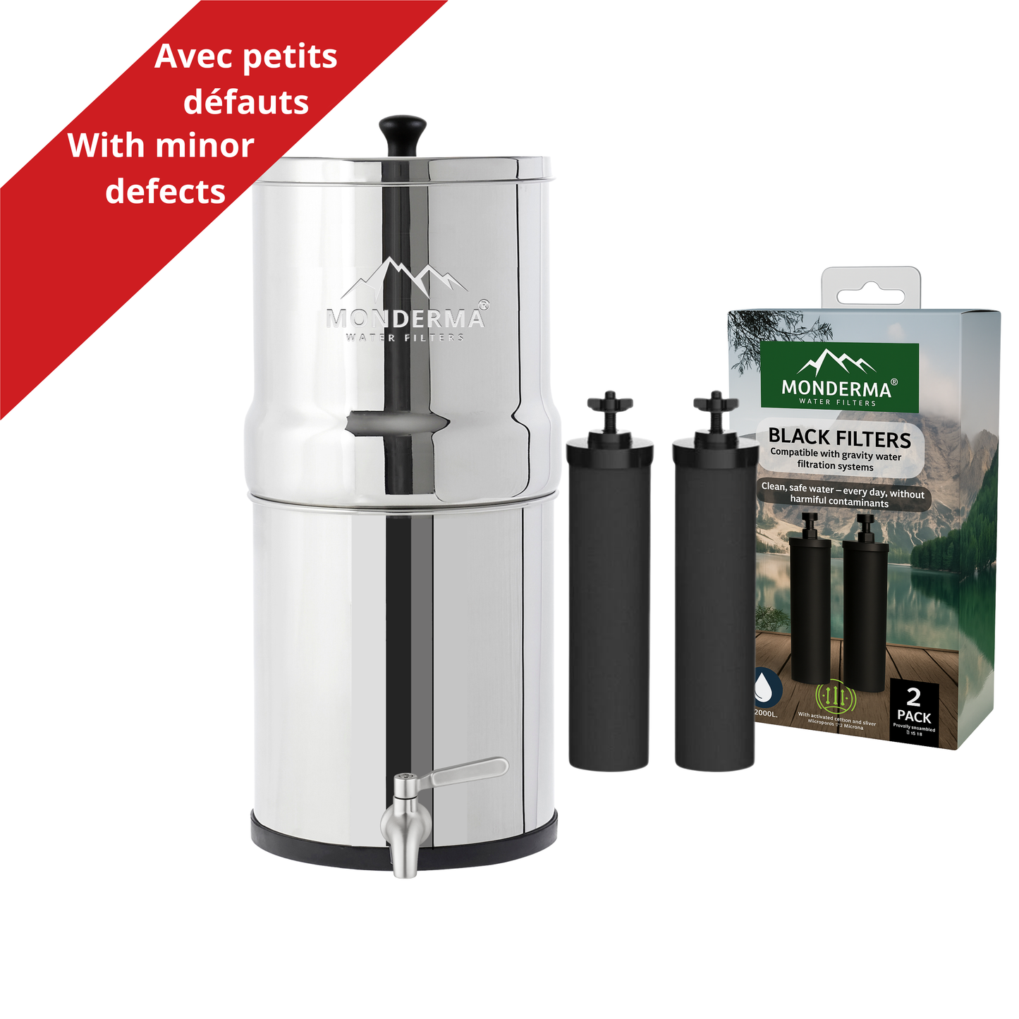 Monderma waterfilters fontaine monderma Fontaine à eau Monderma Big 8.5L - petits défauts - 2 cartouches Black filters