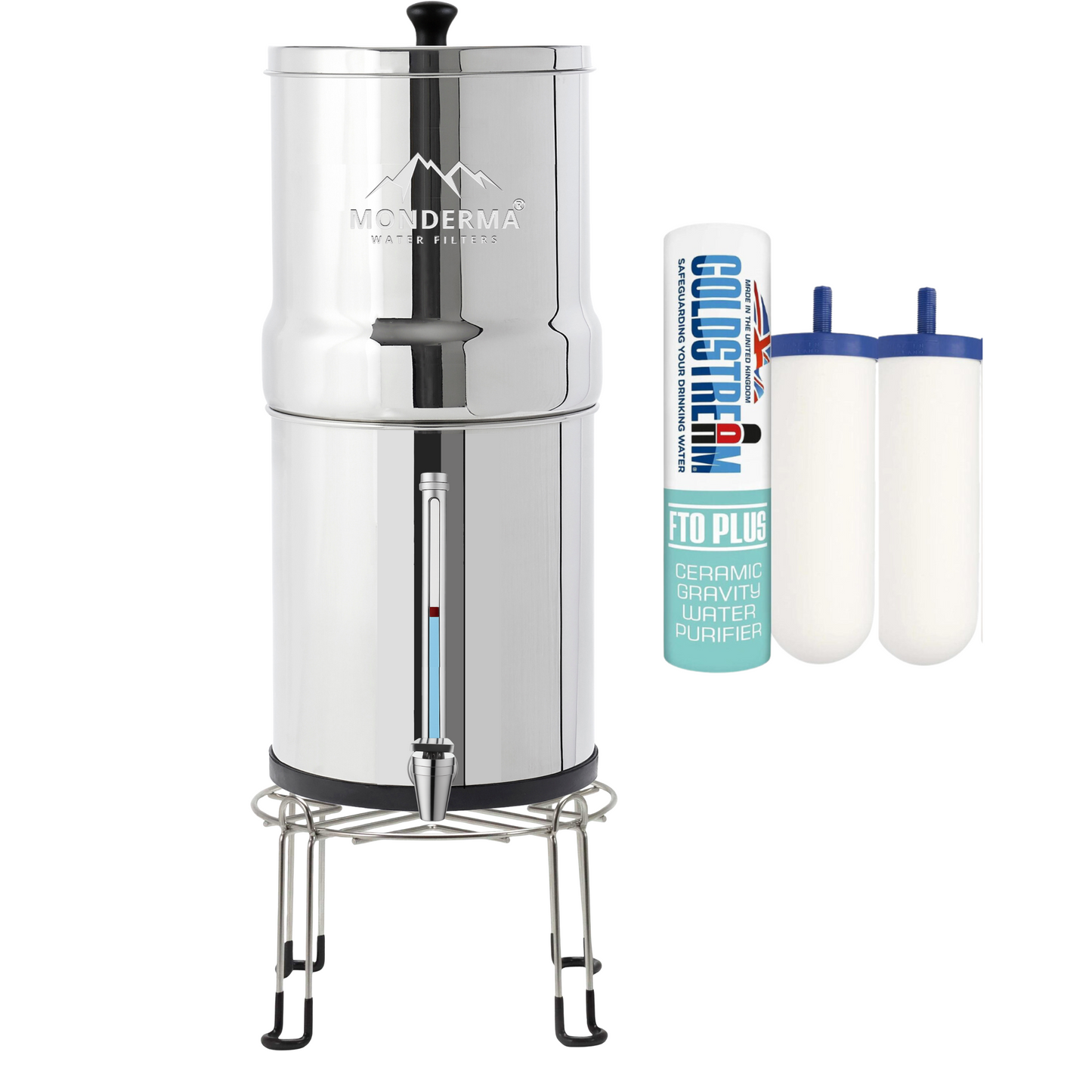 Monderma waterfilters fontaine monderma Fontaine à eau Monderma Max travel 5.6L - inclus filtres 2 FTO+, 1 base inox, 1 robinet avec vue