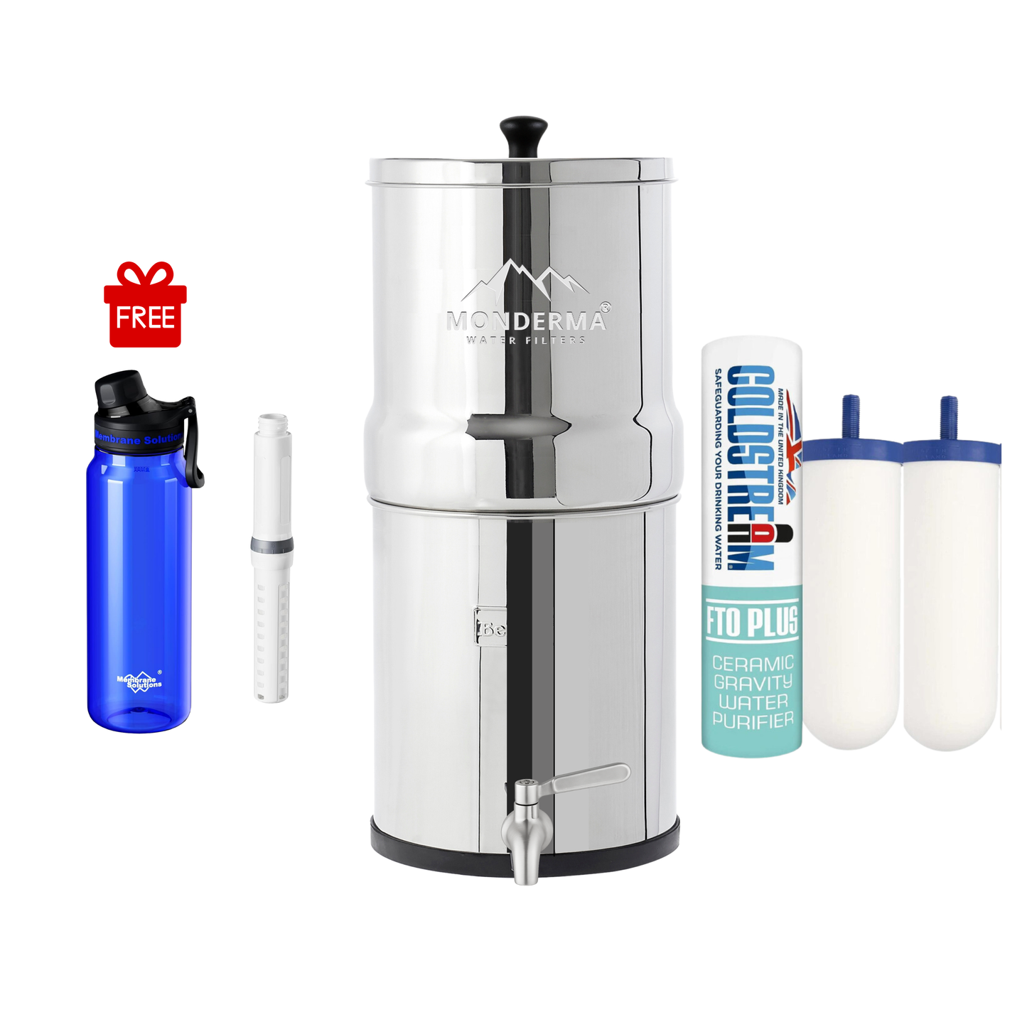 Monderma waterfilters fontaine monderma Fontaine Monderma Big 8.5L - 2 filtres FTO+, gourde filtrante randonnée offerte