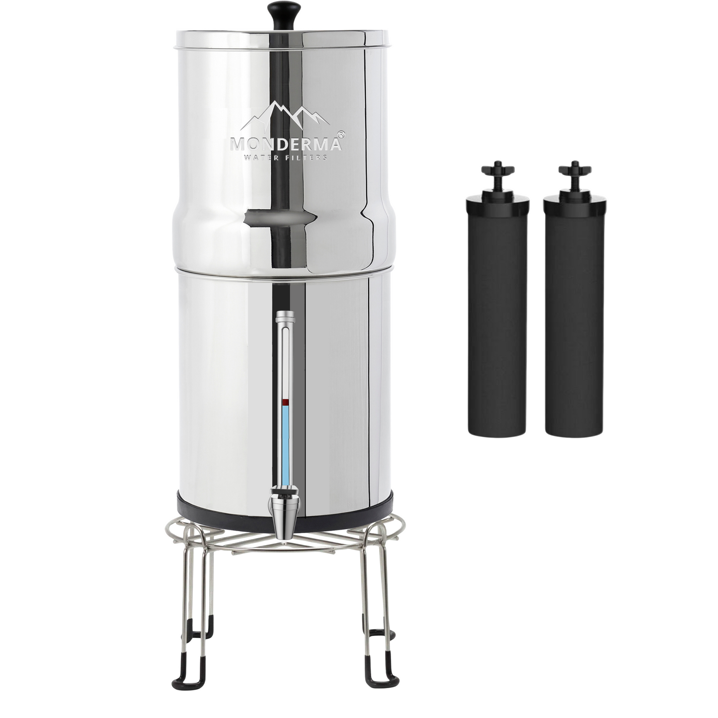 Monderma waterfilters fontaine monderma Fontaine Monderma Max Big 8.5L - inclus 2 filtres black filters, 1 base inox, 1 robinet avec vue