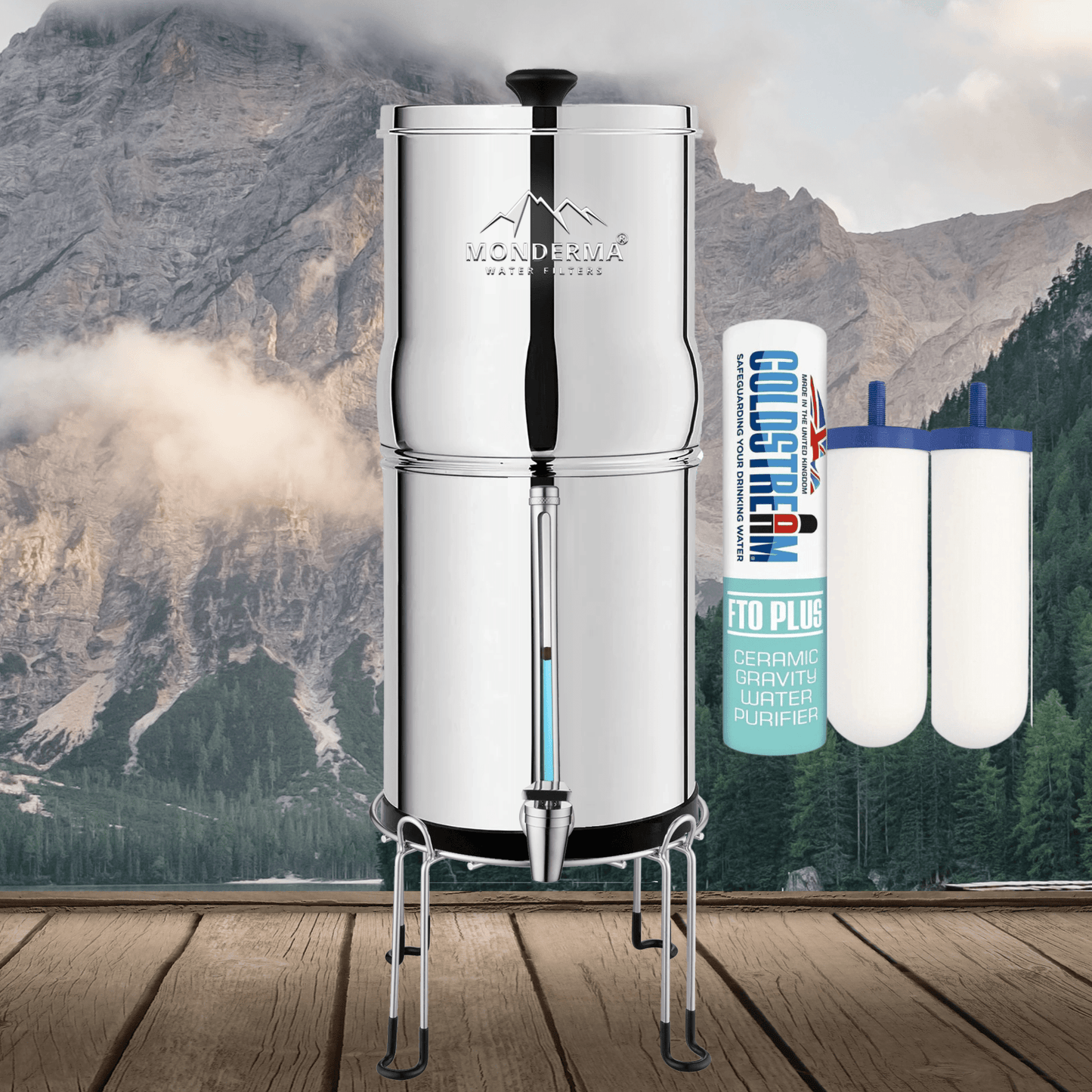 Monderma waterfilters fontaine monderma Fontaine Monderma Max Big 8.5L - inclus filtres 2 FTO+, 1 base inox, 1 robinet avec vue