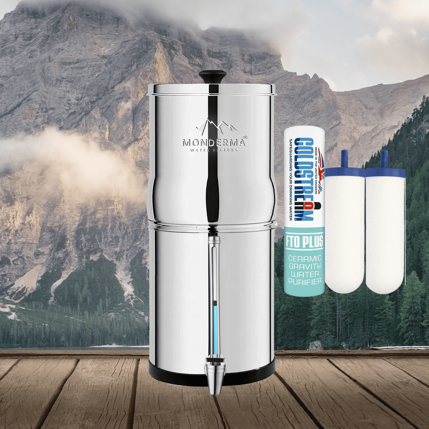 Monderma waterfilters fontaine monderma Fontaine Monderma Max Big 8.5L - inclus filtres 2 FTO+, 1 robinet avec vue