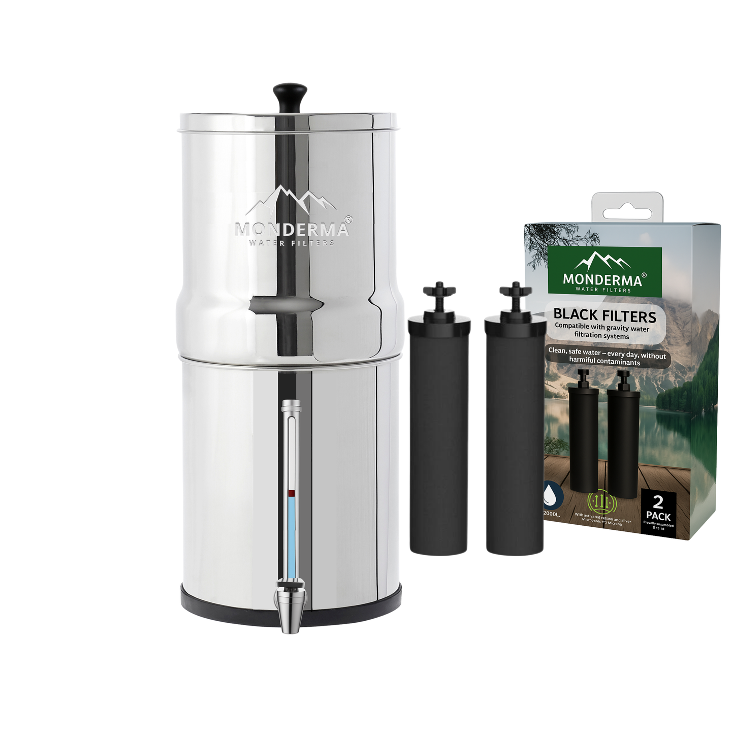 Monderma waterfilters fontaine monderma Fontaine Monderma Max travel 5.6L - inclus 2 filtres black filters, 1 robinet avec vue