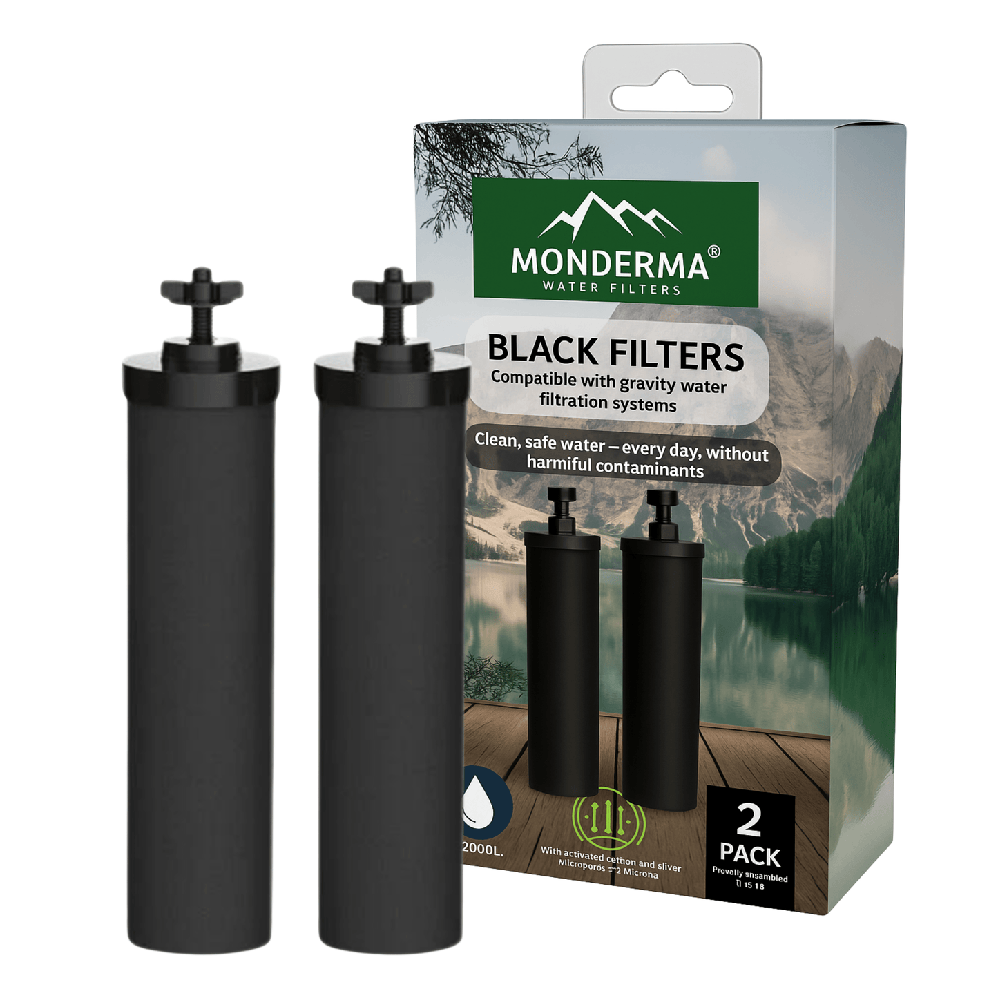 Monderma waterfilters Monderma éléments de filtration Monderma Black filters - cartouche filtration MD-black-filter-2, 12 mois, cuves berkey, weeplow, bekerfeld
