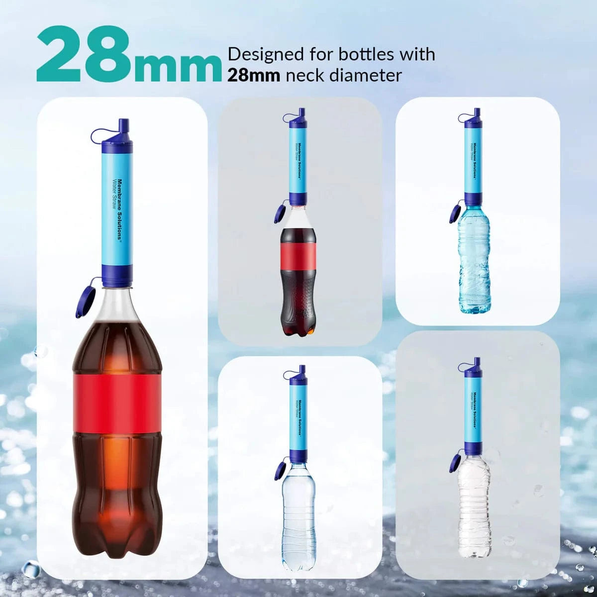 Monderma waterfilters Paille filtrante Paille filtrante, lot de 4 à 200 unités, toute situation, Membrane solutions, débit 500ml par minute