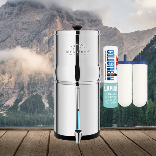 Fuente de agua Monderma Max Big 8.5L - Filtros incluidos 2 FTO+, 1 base de acero inoxidable, 1 grifo con vista