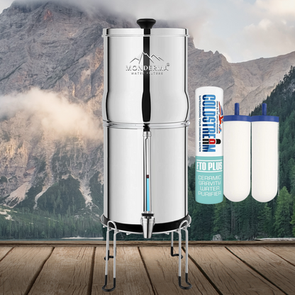 Wasserbrunnen Monderma Max Big 8.5L - enthaltene Filter 2 FTO+, 1 Edelstahlbasis, 1 Tap mit Aussicht