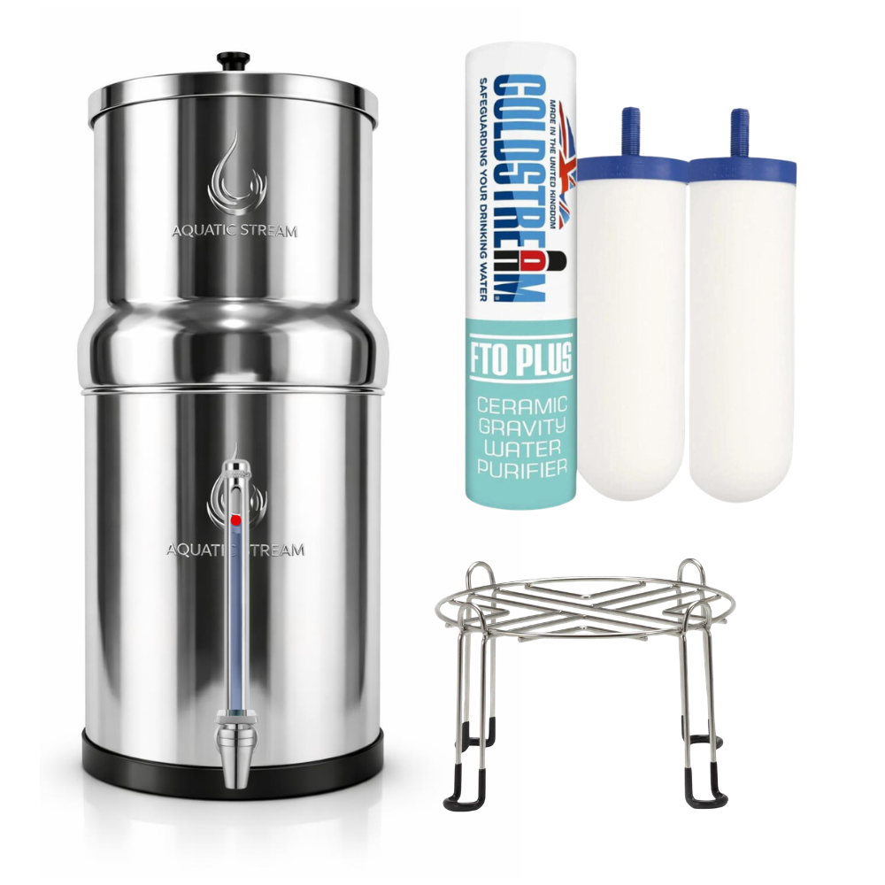 Aquaticstream fontaine à gravité Aquaticstream 8.5L Gravity Filtration système - inclus filtres 2 FTO+, 1 base inox, 1 robinet avec vue