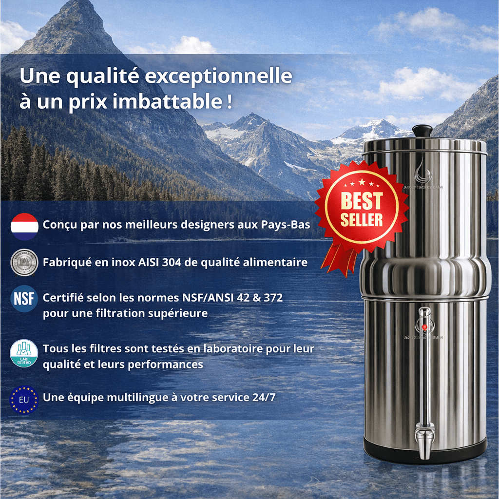 Aquaticstream fontaine à gravité Aquaticstream 8.5L Gravity Filtration système - inclus filtres 2 FTO+, 1 base inox, 1 robinet avec vue (Copie)