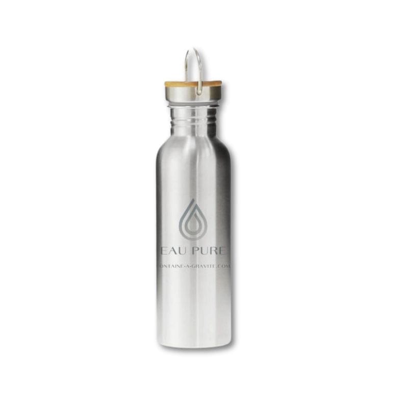 fontaine a gravite gourde inox Bouteille inox 800ml - Bouchon en bambou,  poignée de transport