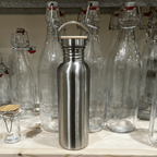 fontaine a gravite gourde inox Bouteille inox 800ml - Bouchon en bambou,  poignée de transport