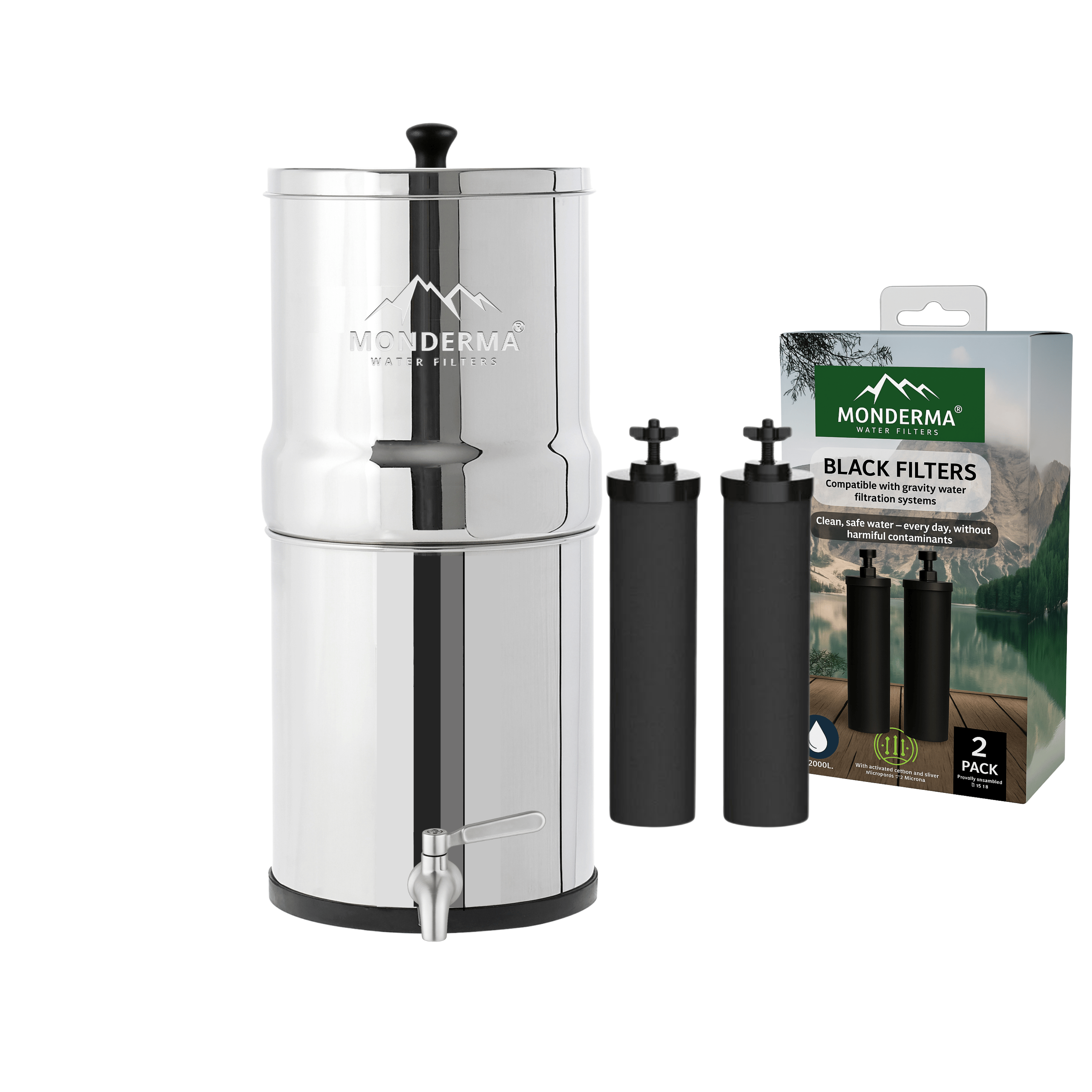Monderma fontaine monderma Fontaine Monderma Big 8.5L - 2 cartouches Black filters - robinet inox | 1 gourde filtrante offerte