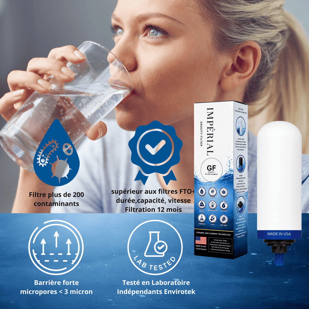 Monderma Recharge filtration pour fontaine à gravité Filtre Monderma Imperial GF™ | Double Action Céramique & Charbon Actif Granulaire |24 mois/12 000 Litres