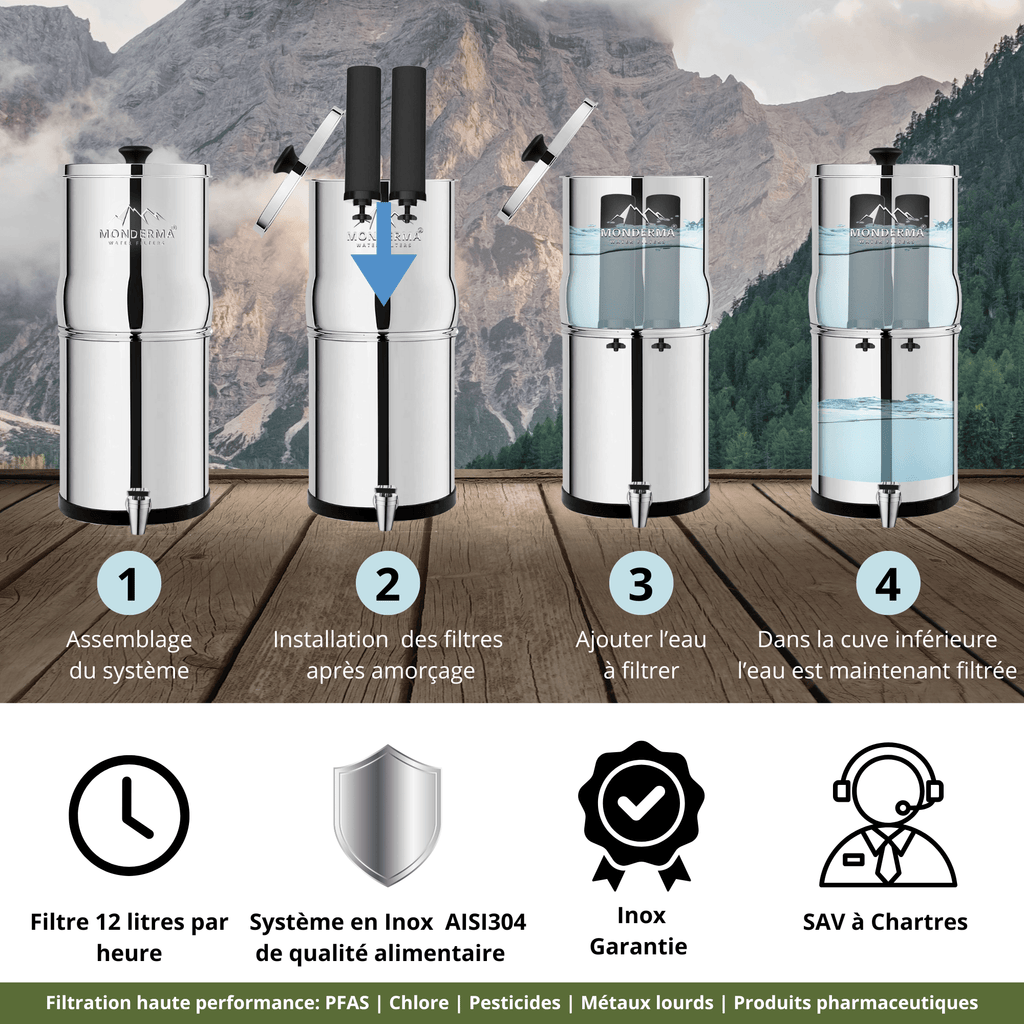 Monderma waterfilters fontaine monderma Fontaine à eau Monderma travel 5.6L - 2 cartouches Black filters - robinet inox