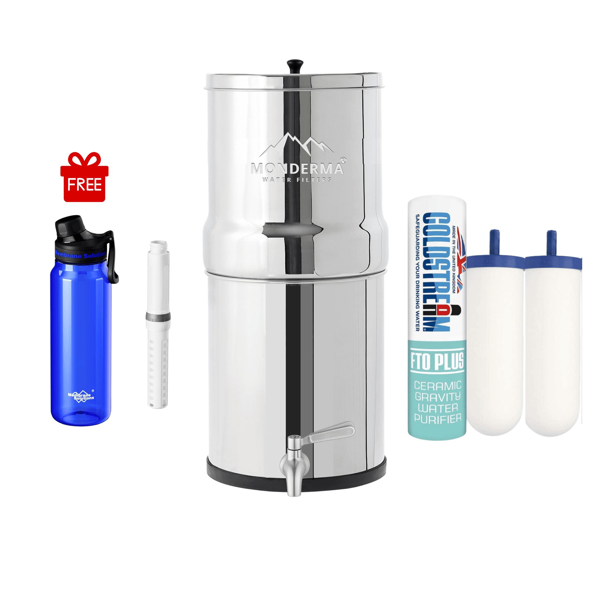 Monderma waterfilters fontaine monderma Fontaine Monderma Big 8.5L - 2 filtres FTO+, gourde filtrante randonnée offerte