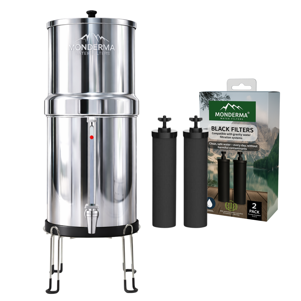 Monderma waterfilters fontaine monderma Fontaine Monderma Max Big 8.5L - inclus 2 filtres black filters, 1 base inox, 1 robinet avec vue