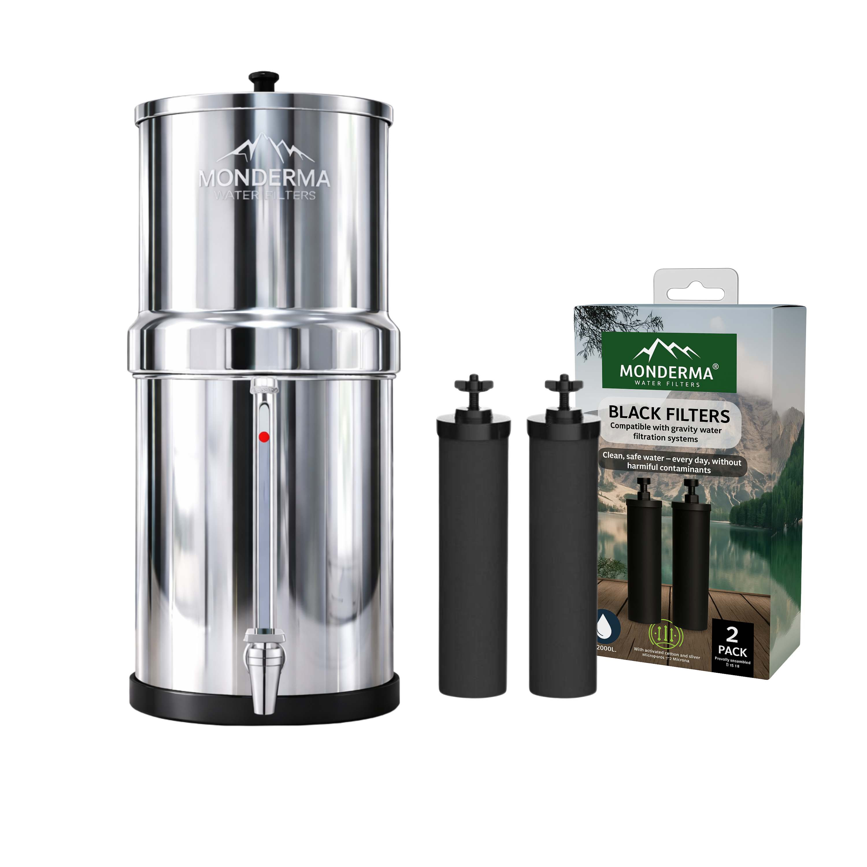 Monderma waterfilters fontaine monderma Fontaine Monderma Max Big 8.5L - inclus 2 filtres black filters, 1 robinet avec vue