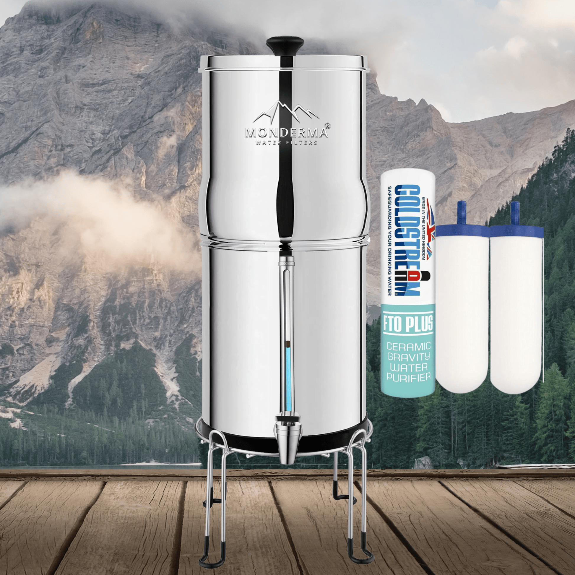 Monderma waterfilters fontaine monderma Fontaine Monderma Max Big 8.5L - inclus filtres 2 FTO+, 1 base inox, 1 robinet avec vue
