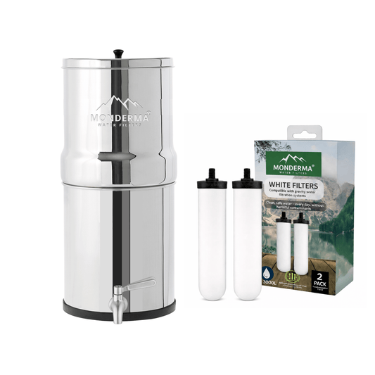 Monderma waterfilters fontaine monderma Monderma Fontaine Big 8.5L inox - 2 white filters - robinet inox - 6 mois de filtration