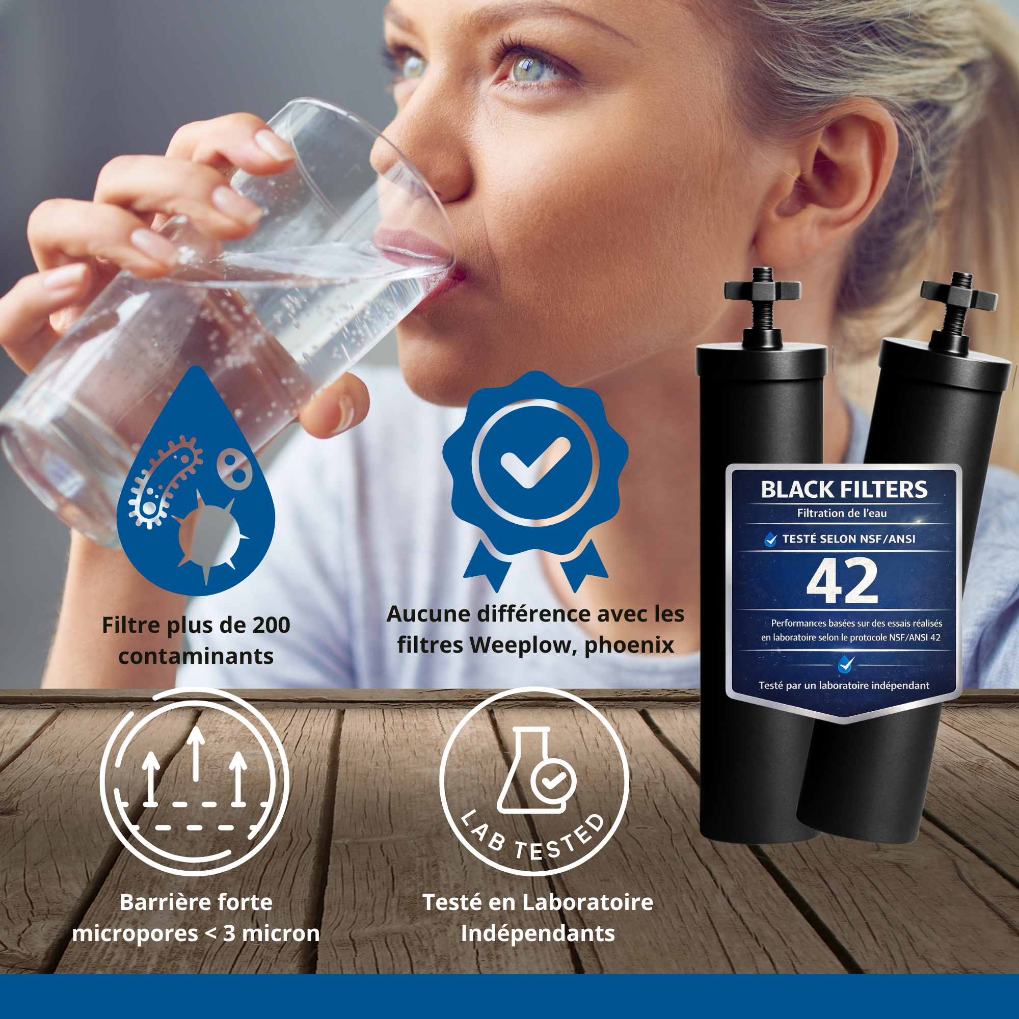 Monderma waterfilters Monderma éléments de filtration Monderma Black filters - cartouche filtration MD-black-filter-2, 12 mois, compatibles Berkey, berkefeld