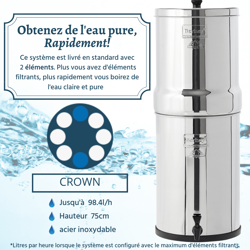 BERKEY SYSTEMS Fontaine berkey filtration Fontaine à eau Crown Berkey® 22.7 litres - 2 filtres Black Berkey® - Ref CRN8X2-BB